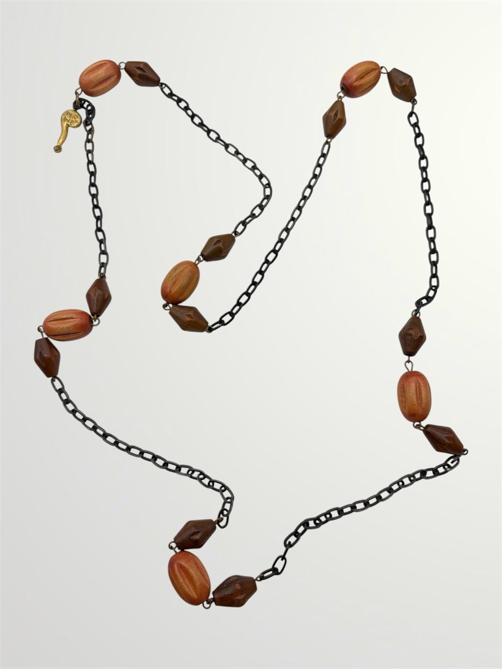 Vintage Wood and Metal Chain Necklace